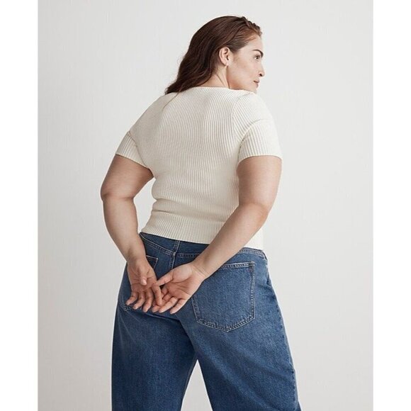 Madewell Ottoman Crop Sweater Tee in Bright Ivory XSmall New Womens Top - Picture 9 of 11